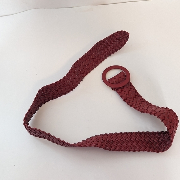 Vintage Red Woven Braided 80’s 90’s Vinyl Loop Buckle Belt Wide Waist - Picture 3 of 6